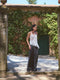 Amina silk top whit lace trim | White