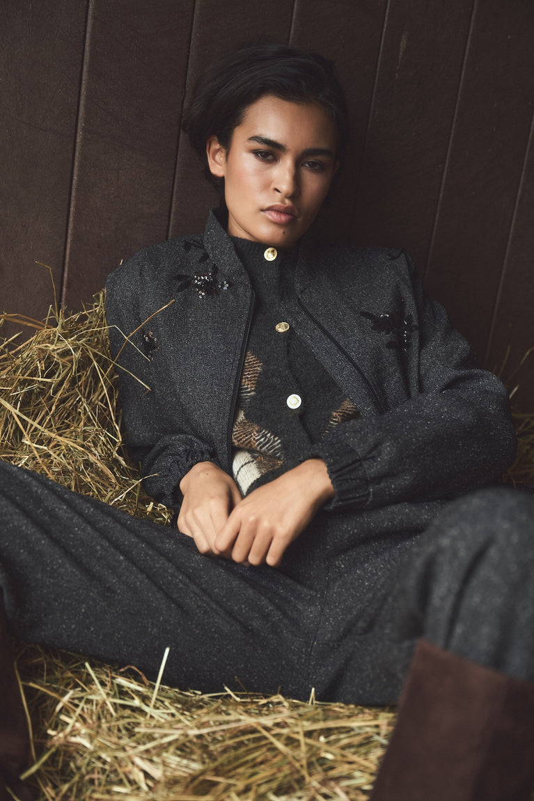 Bernino viscose bomber jacket | Black Melange