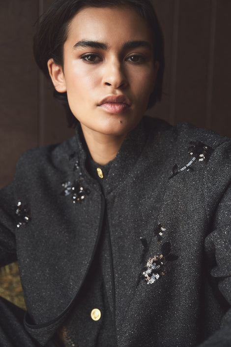 Bernino viscose bomber jacket | Black Melange