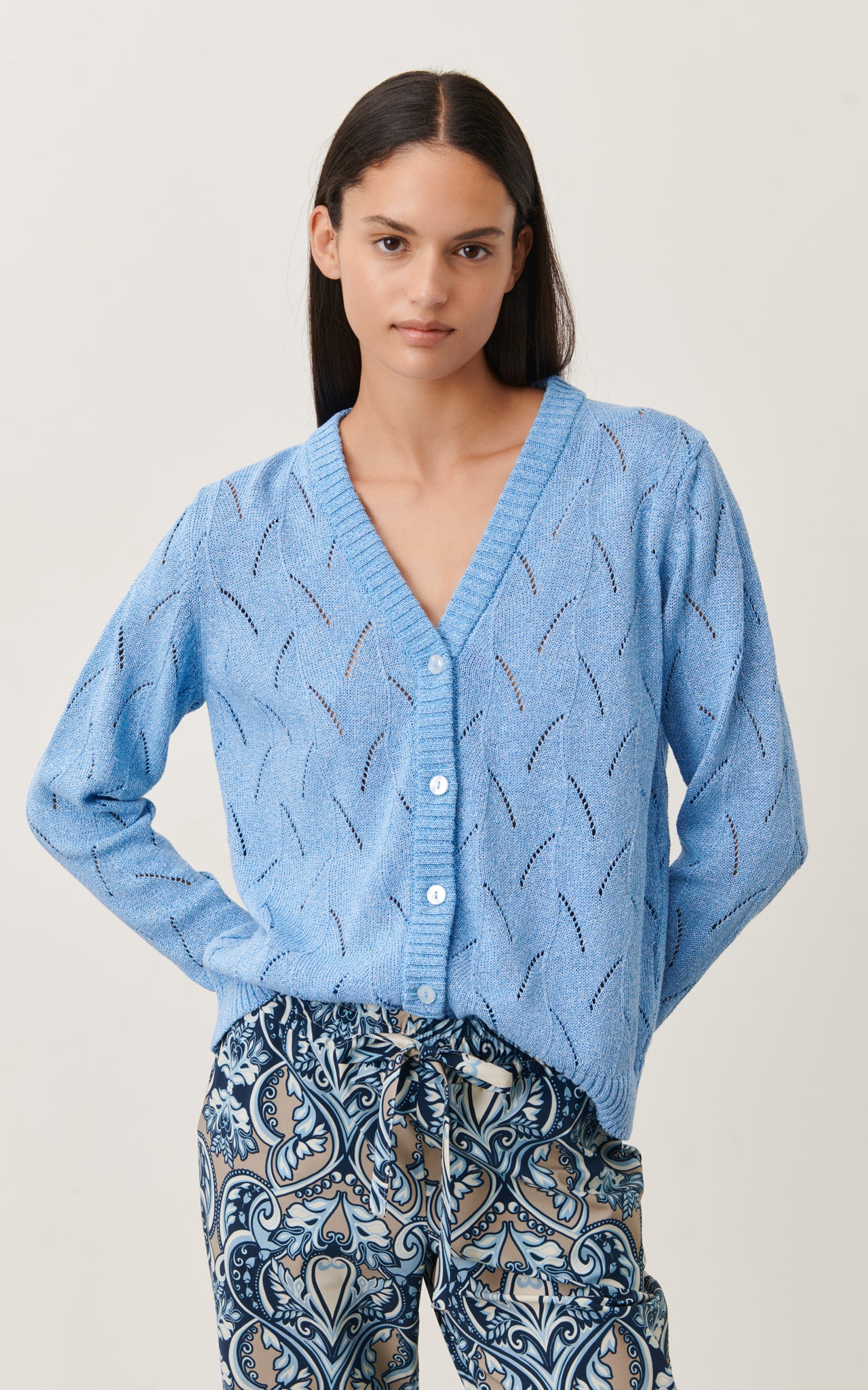 Openwork knit with sequins top 9084 | White