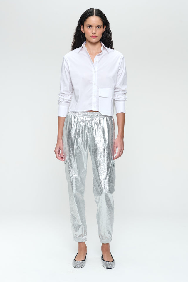 Alex silver shine foil pants | Silver