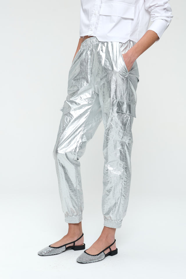 Alex silver shine foil pants | Silver