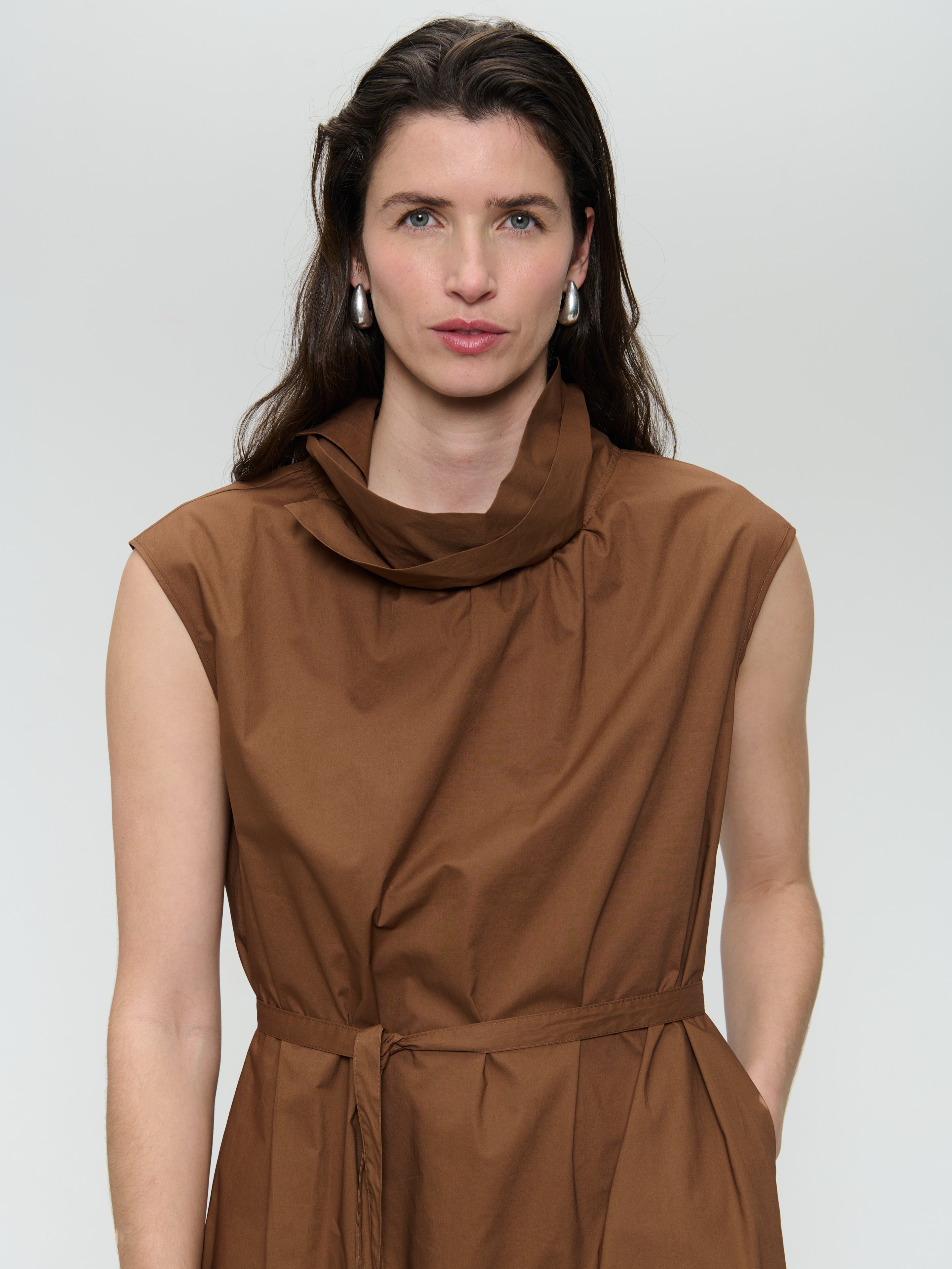 Jane Lushka women's Dress poplin cotton blend | Brown Jane Lushka women's Dress poplin cotton blend | Brown