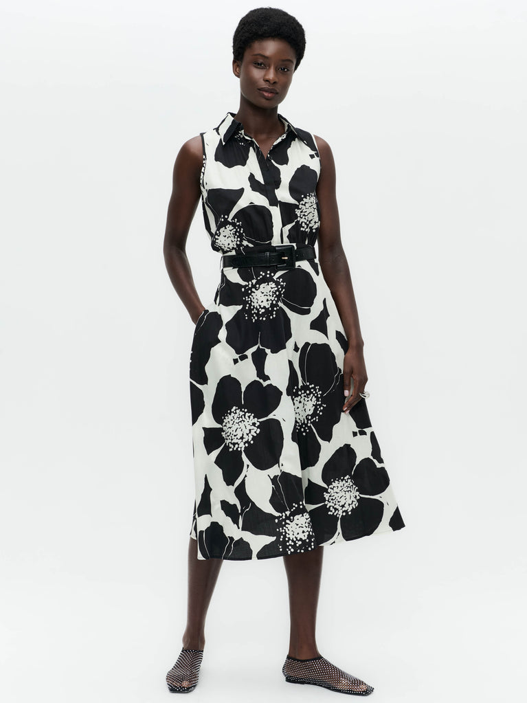Anita flower print poplin dress | Black