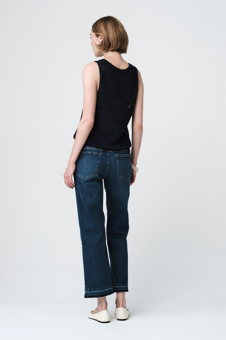 Openwork knit with sequins top 90841 | Blue Melange