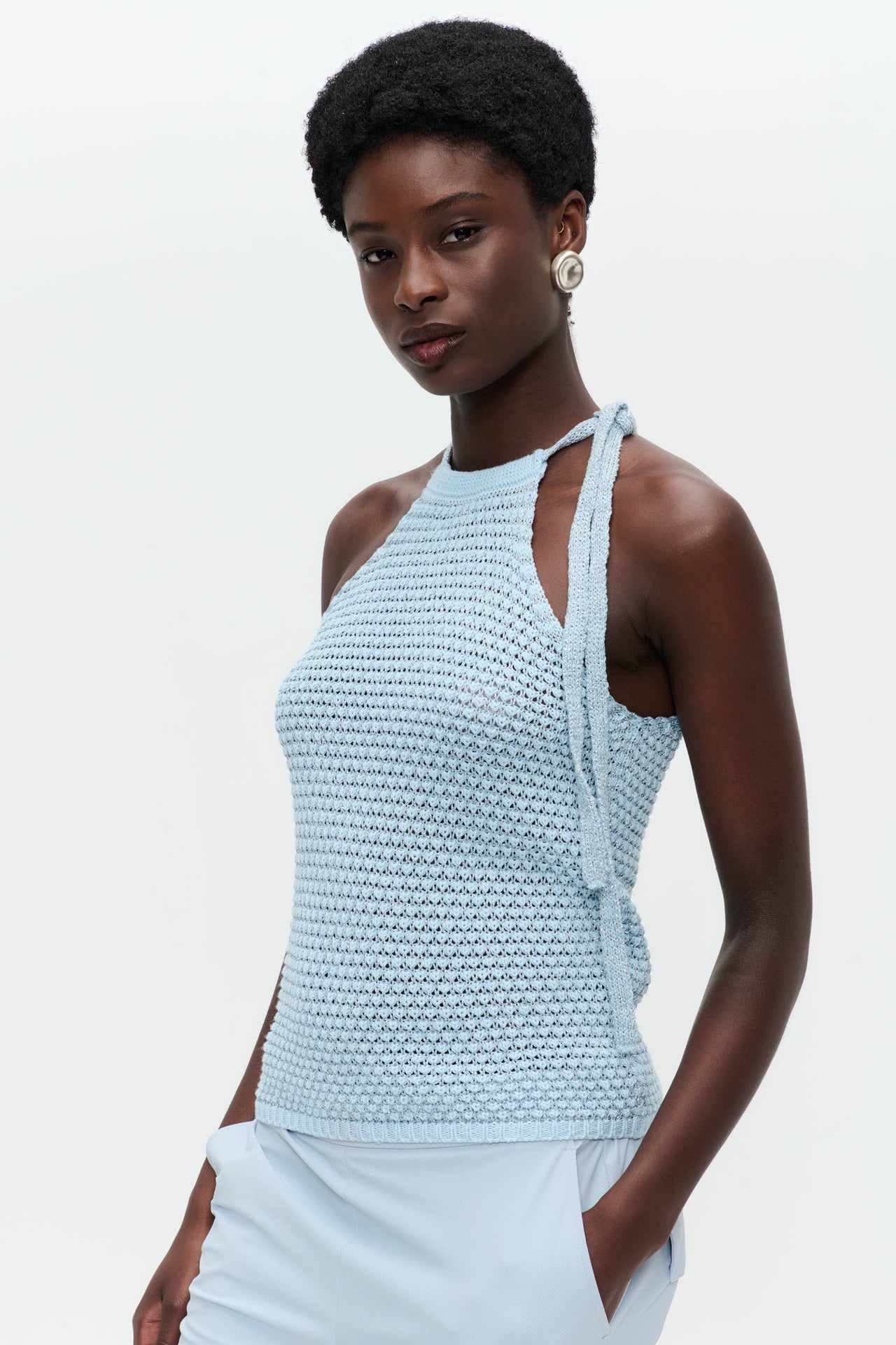 Open shoulders cotton viscose top 9042 | Light Blue