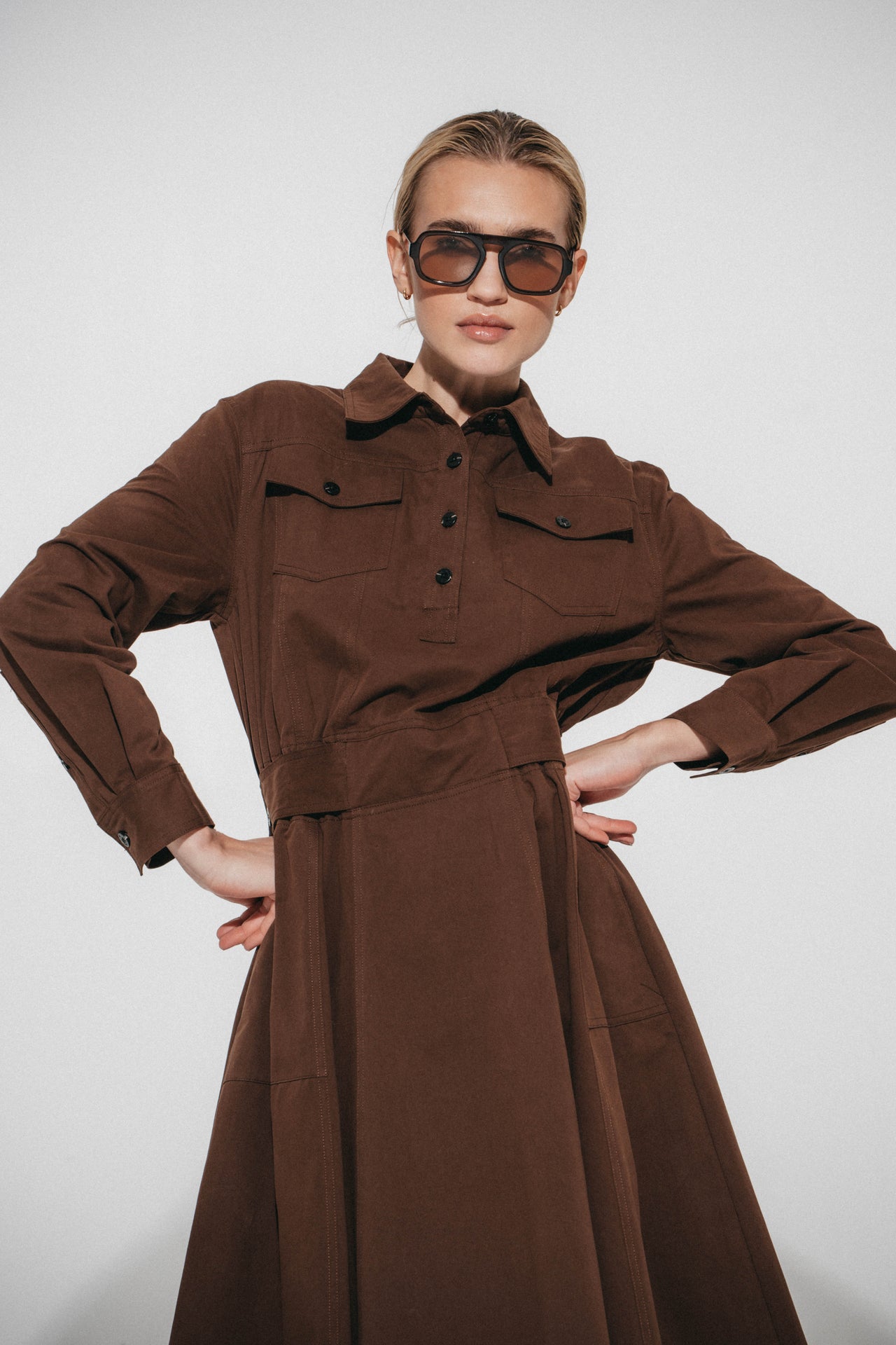 Amara polon shirt dress | Dark Brown