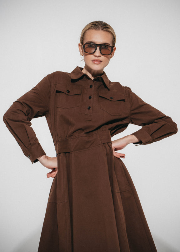 Amara polon shirt dress | Dark Brown