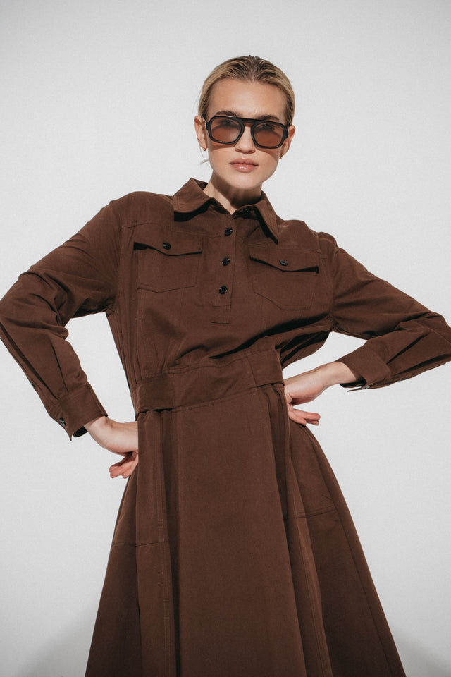 Amara polon shirt dress | Dark Brown