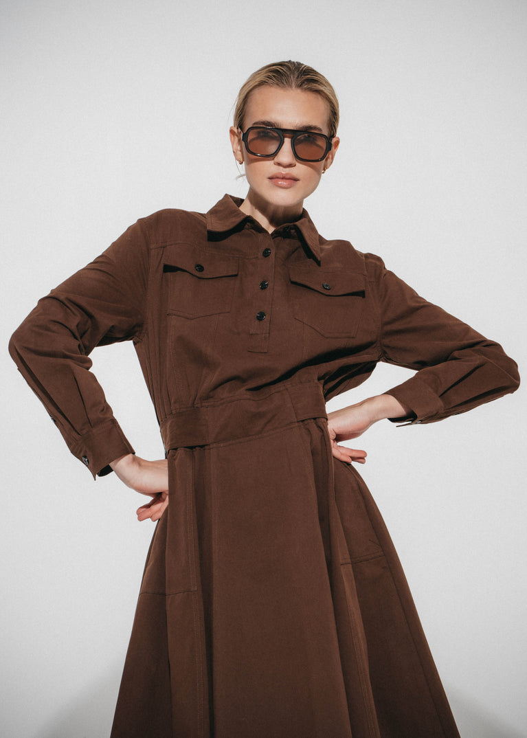 Amara polon shirt dress | Dark Brown