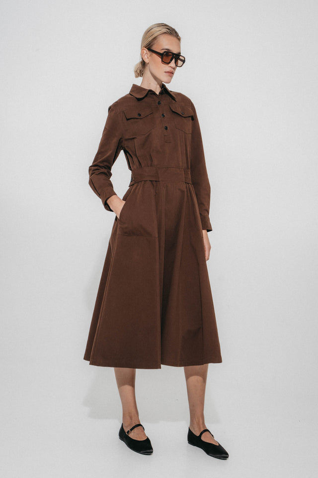 Amara polon shirt dress | Dark Brown
