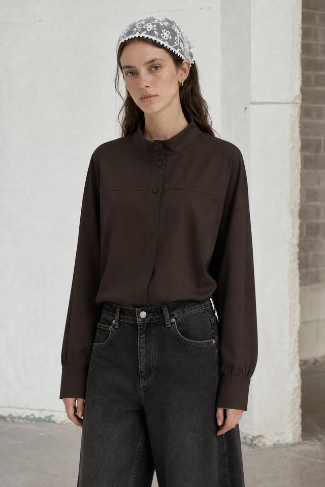 Angelika top technical jersey | Chocolate