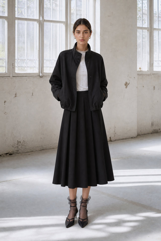 Awrora cotton pleated bomber jacket | Navy