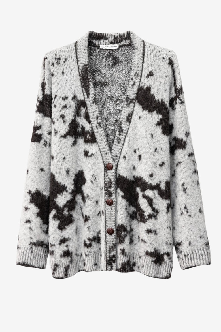Jacquard print cardigan 2370 | Ecru Moro