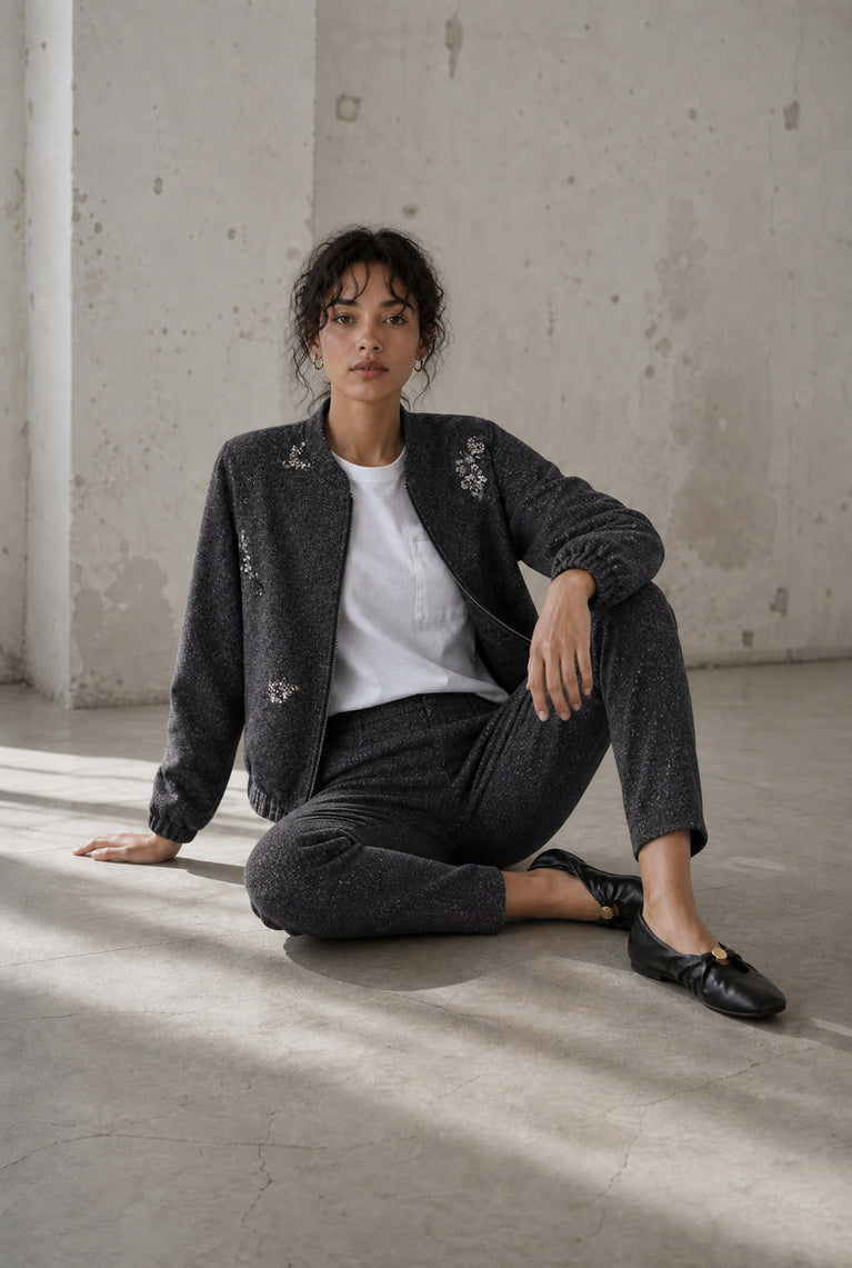Bernino viscose bomber jacket | Black Melange
