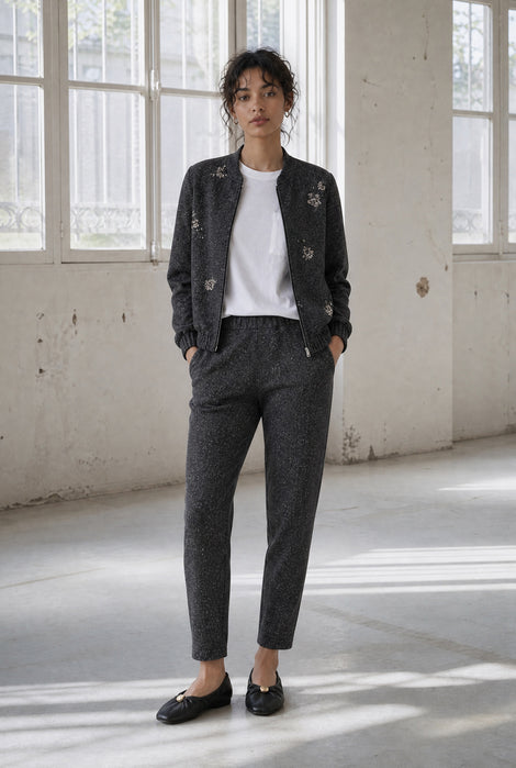 Urbino viscose blend pants | Black Melange