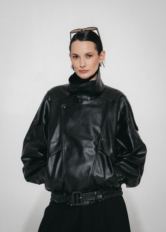 Bo eco leather oversized jacket | Black