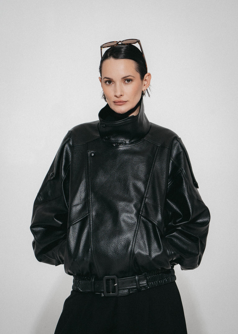 Bo eco leather oversized jacket | Black