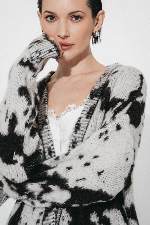 Jacquard print cardigan 2370 | Ecru Moro