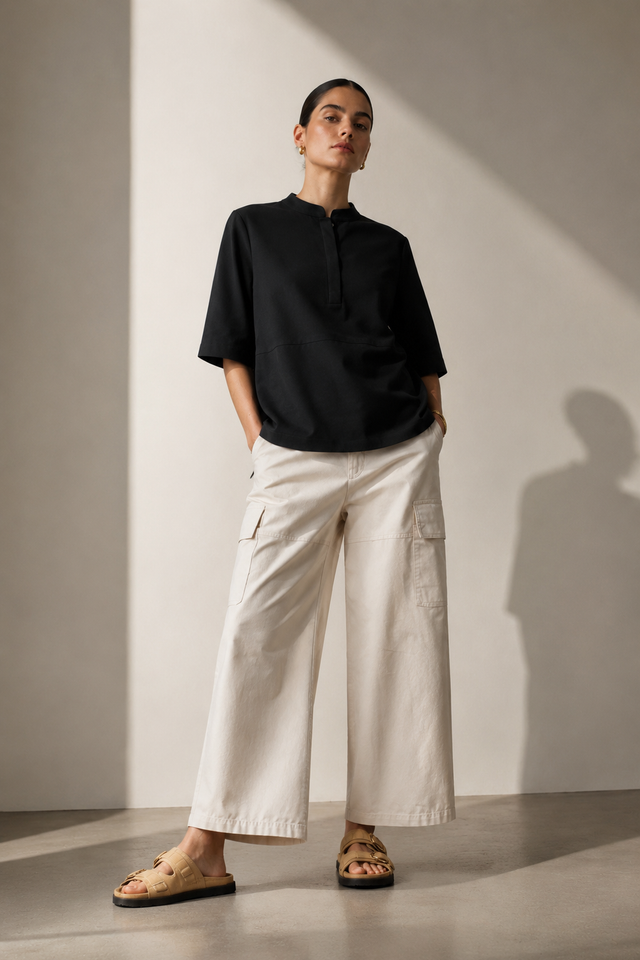 Damiana strech technical jersey top | Black