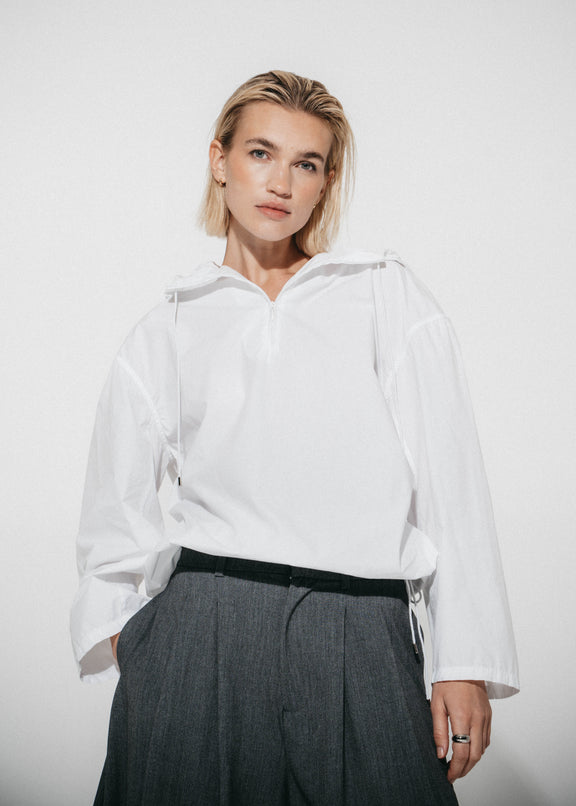 Clio hoodie zipper blouse | White
