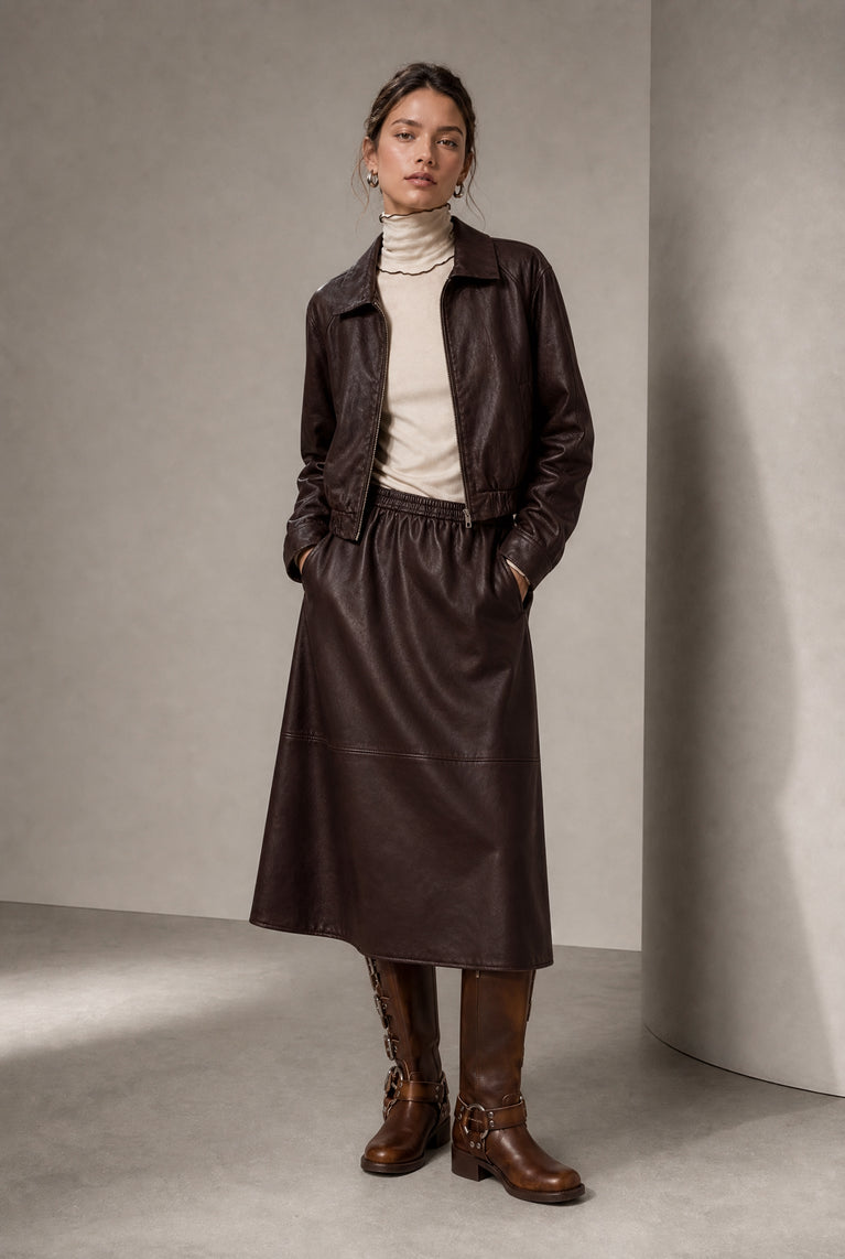 Elle eco leather skirt | Dark Brown
