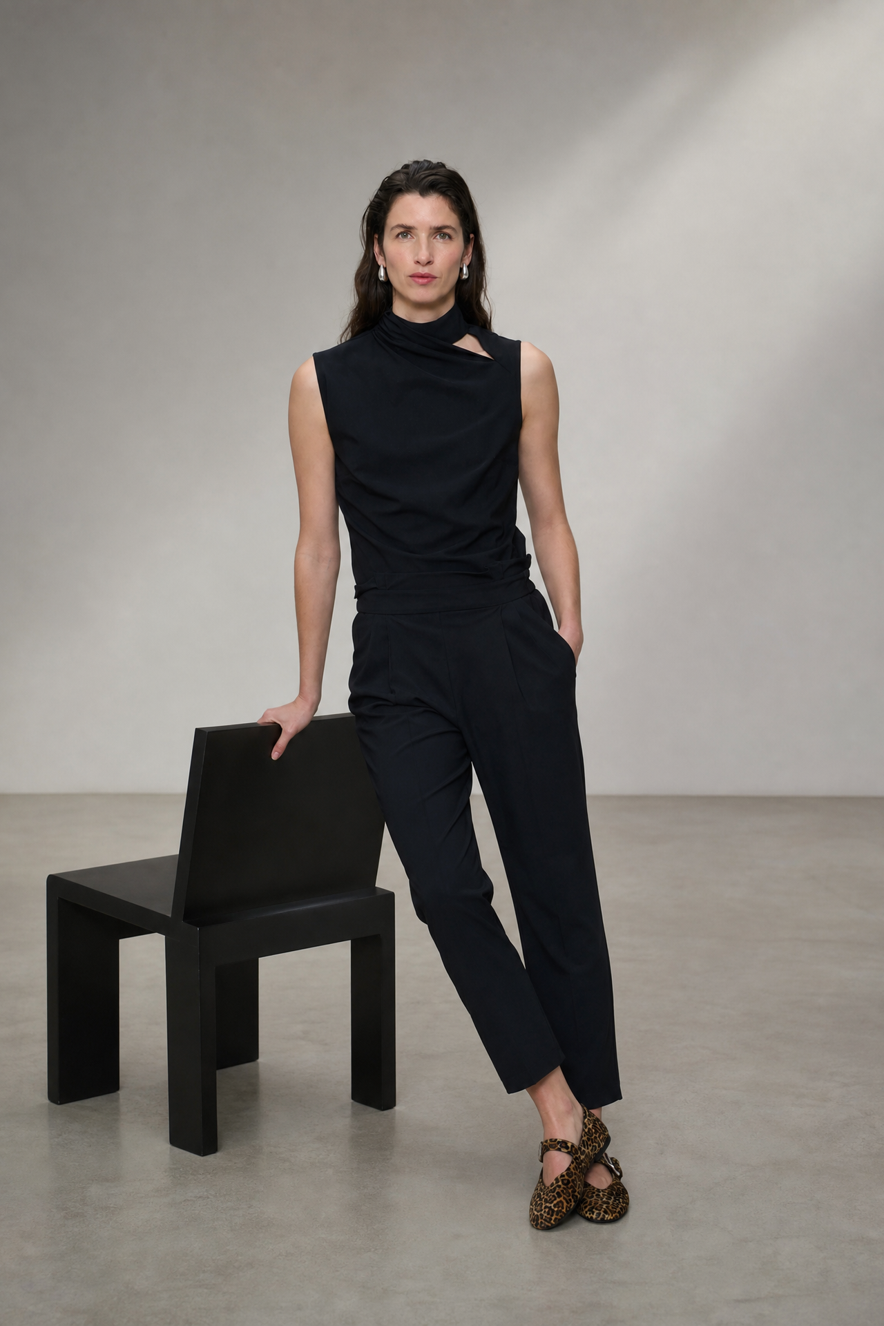 Naomi strech technical jersey top | Black