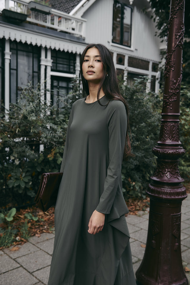 Isabel dress LS technical jersey | Army
