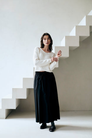 Poplin long skirt | Black