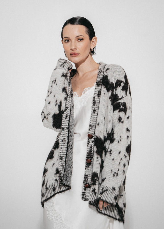 Jacquard print cardigan 2370 | Ecru Moro