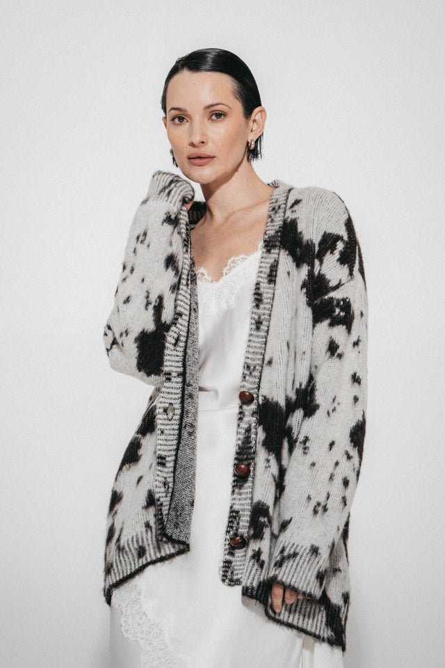 Jacquard print cardigan 2370 | Ecru Moro