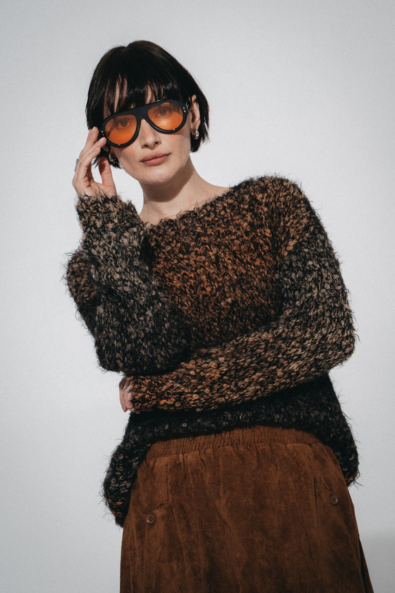Cozy colour block pullover FA264 | Black Brown