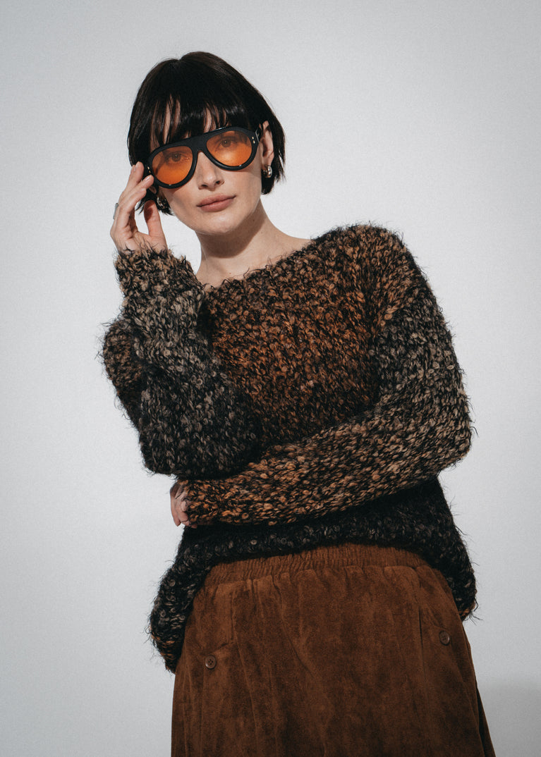 Cozy colour block pullover FA264 | Black Brown