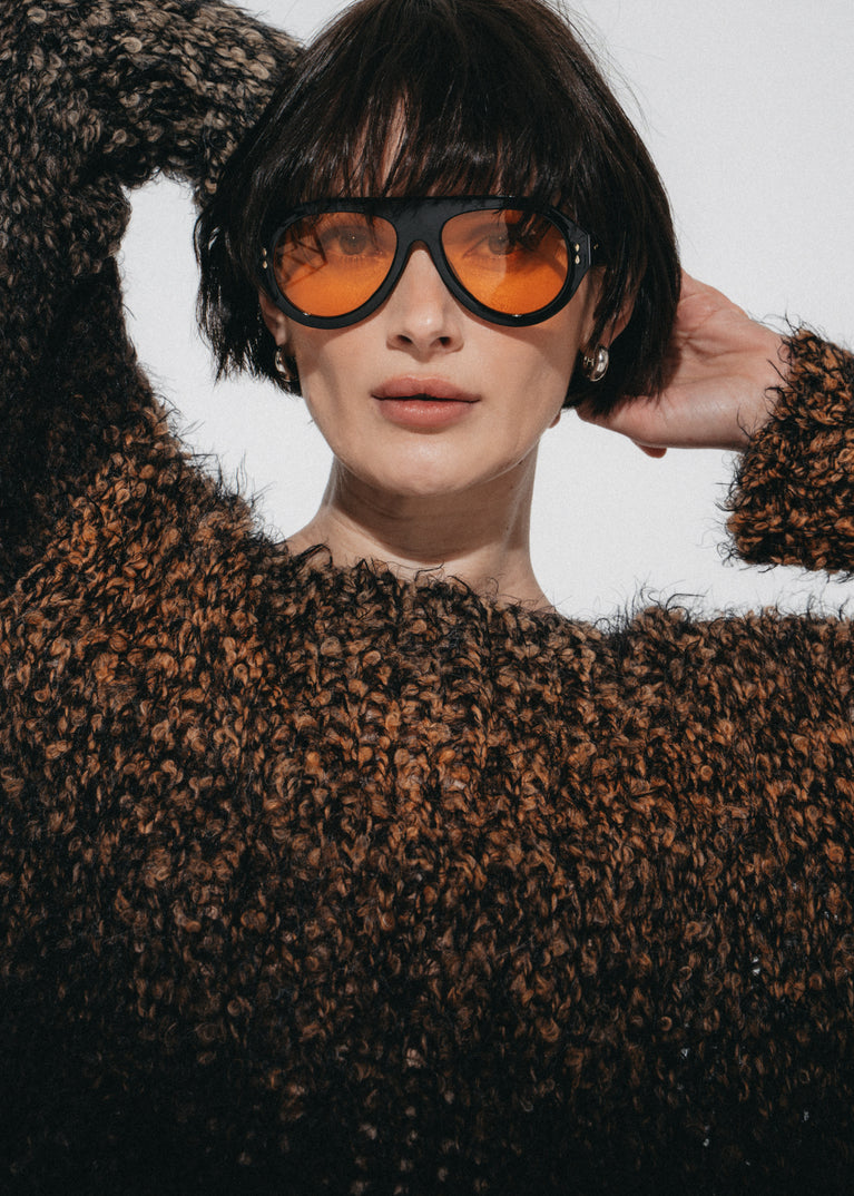 Cozy colour block pullover FA264 | Black Brown