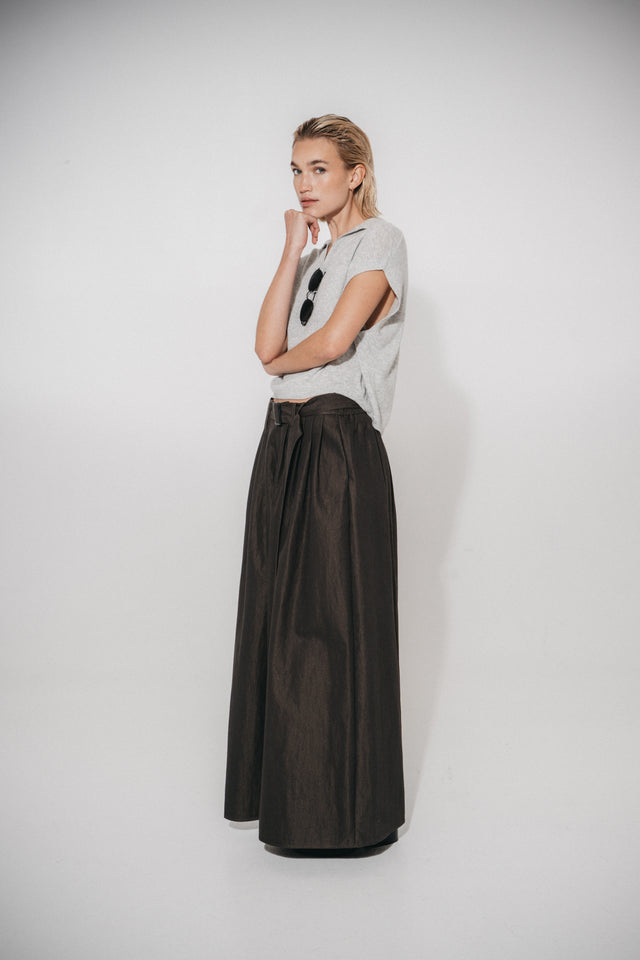 Sof pleated wide-leg cotton pants | Dark Grey