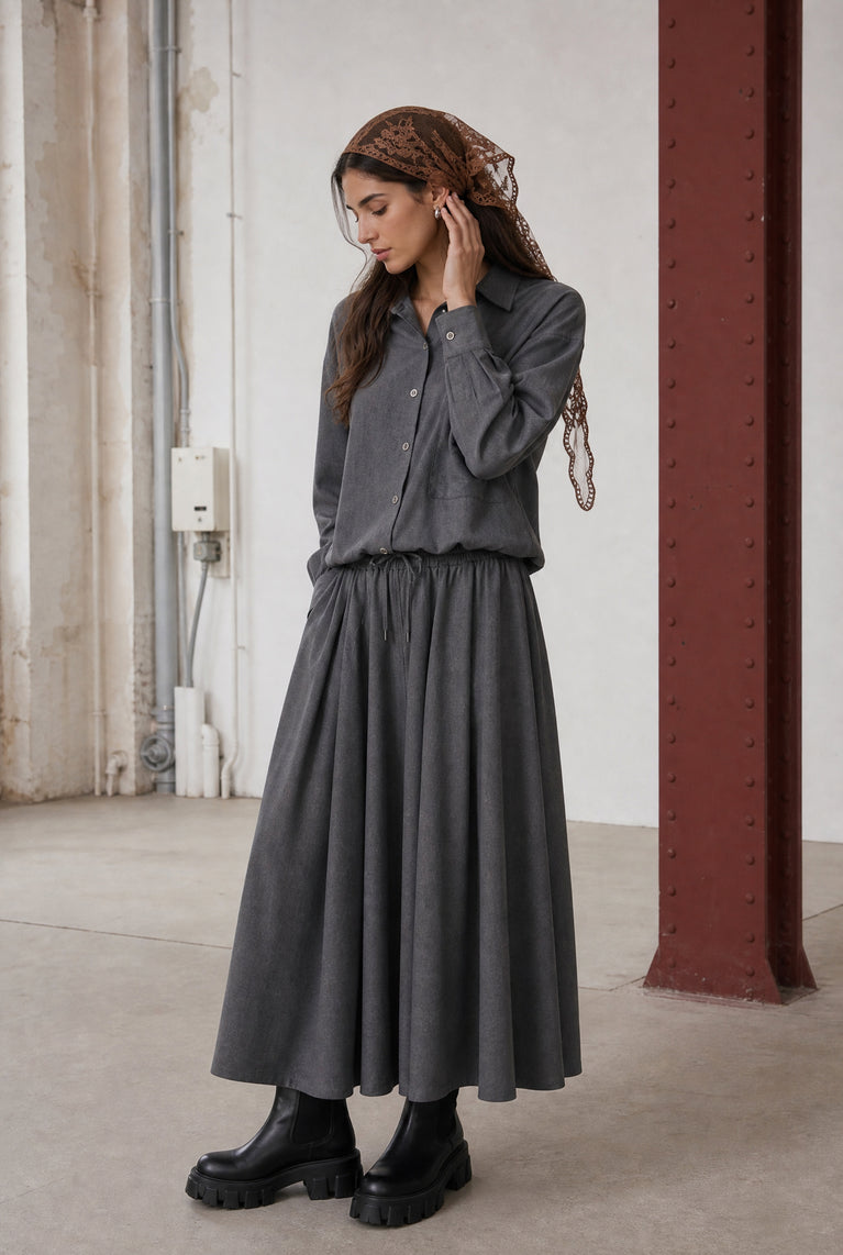 Rapanui light flannel long skirt | Dark Grey