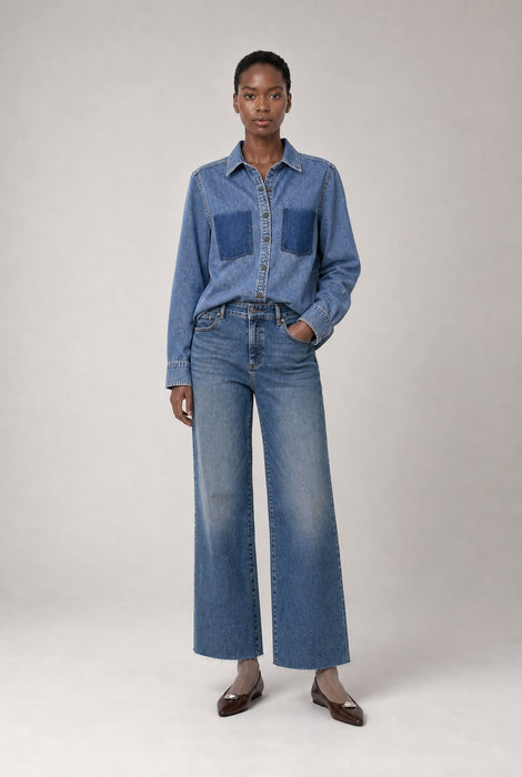 Western repair denim shirt | Flu Blue