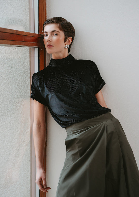 Rayan velvet top | Black shiny