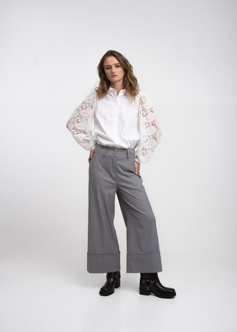 Stery embodery poplin blouse | White