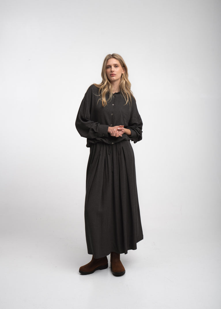 Rapanui light flannel long skirt | Dark Grey