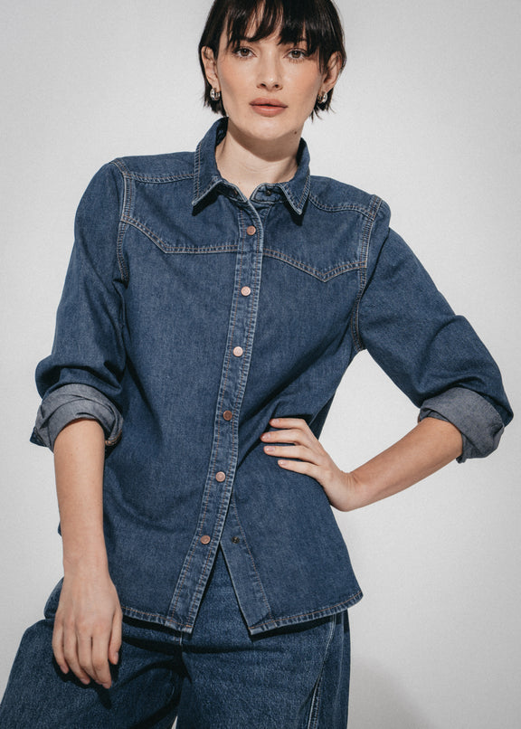 Western classic denim shirt | Medium Blue