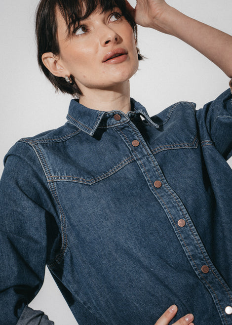 Western classic denim shirt | Medium Blue